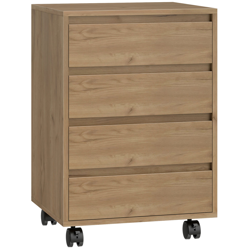 Caisson de bureau rangement bureau sur roulettes 4 tiroirs coulissants en bois aspect bois marron