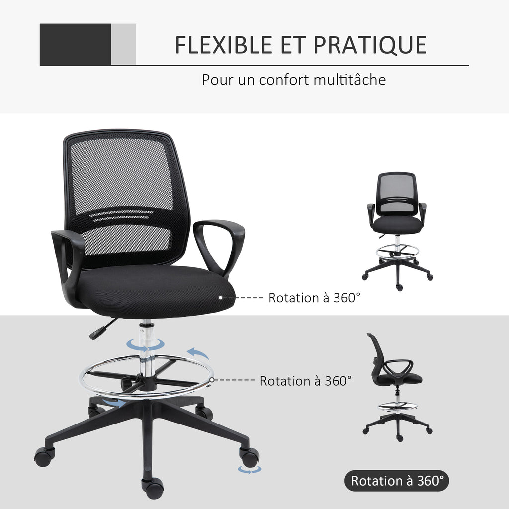 Fauteuil de bureau chaise de bureau assise haute réglable tabouret de bureau pivotant 360° maille respirante