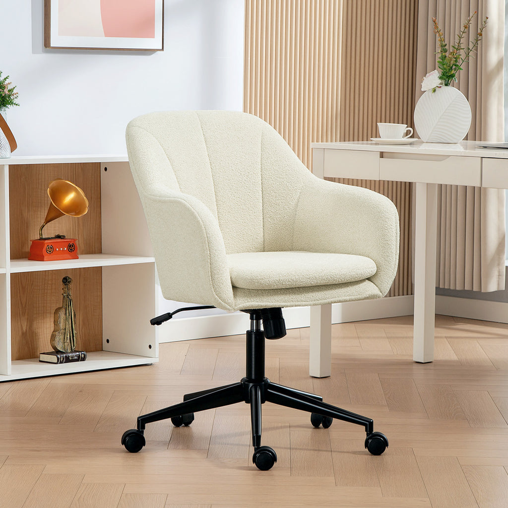 Chaise de bureau, fauteuil de bureau ergonomique réglable en hauteur, siège pivotante, fonction de bascule, beige