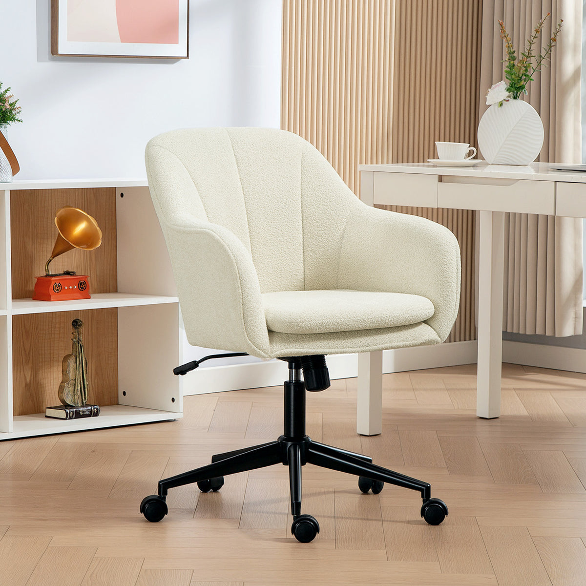 Chaise de bureau, fauteuil de bureau ergonomique réglable en hauteur, siège pivotante, fonction de bascule, beige