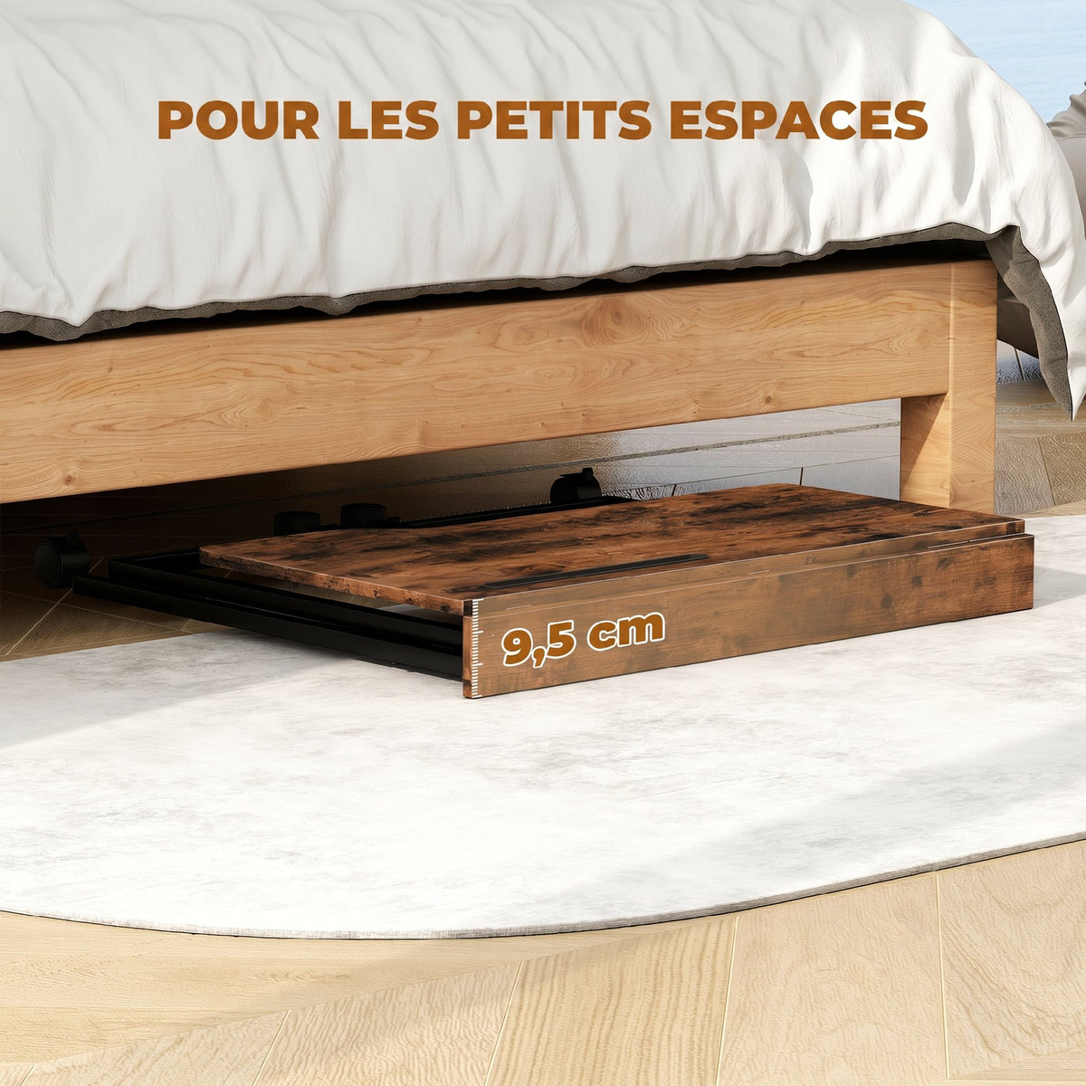 Bureau Pliable 80 x 52 cm, Bureau Ordinateur sur Roulettes avec Fente d'Appareil, Montage Facile, Marron