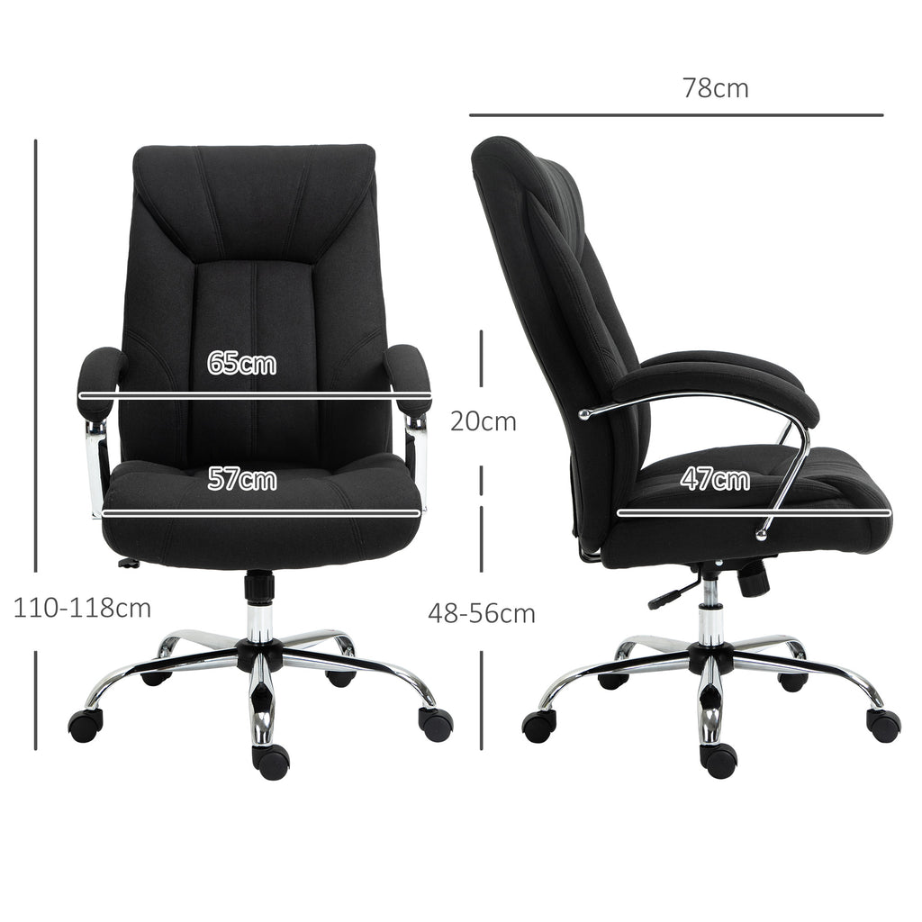 Fauteuil de bureau, chaise de bureau ergonomique, hauteur réglable, dossier haut, fonction de bascule, 65x78x118cm, noir
