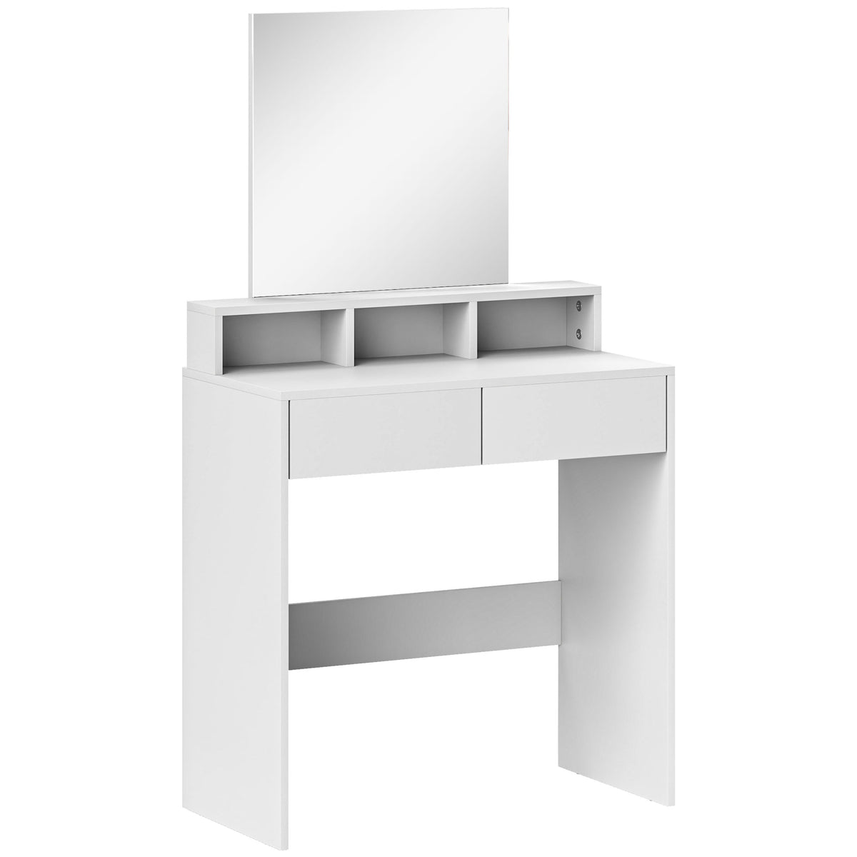 Coiffeuse avec miroir, table de maquillage avec 2 tiroirs et 3 compartiments, style moderne, 75 x 38 x 135 cm, blanc