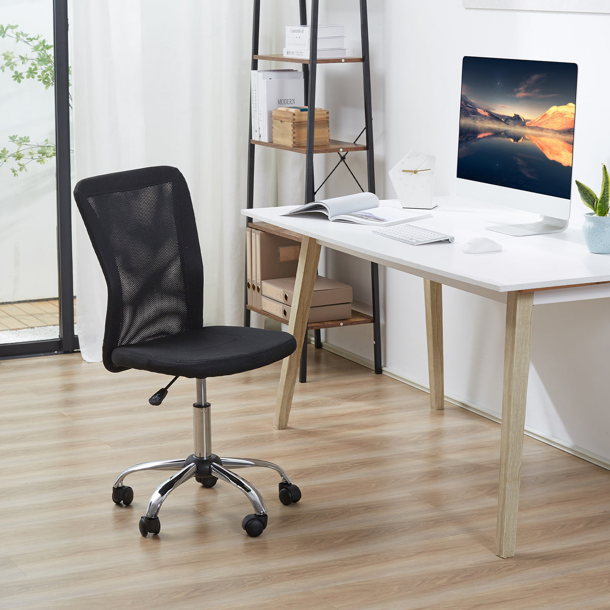 Chaise de Bureau Ergonomique, Fauteuil de Bureau, Hauteur Réglable, Piètement Chromé Noir