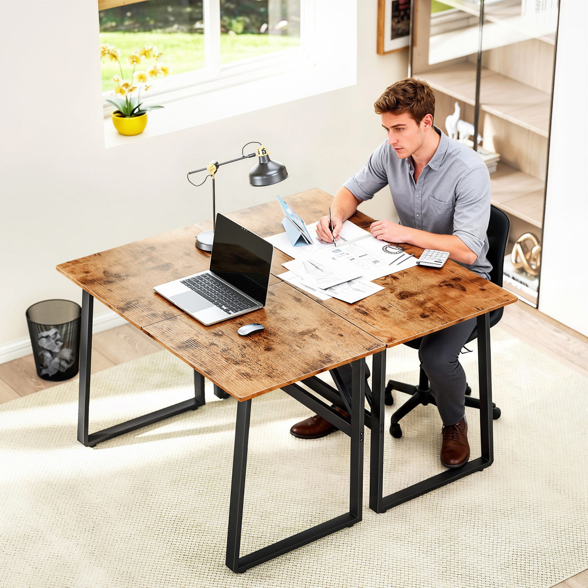 Bureau d'Ordinateur 120 cm, Bureau Simple, Pieds Réglables, pour Petit Espace, Travail à Domicile, Étude, Brun Rustique
