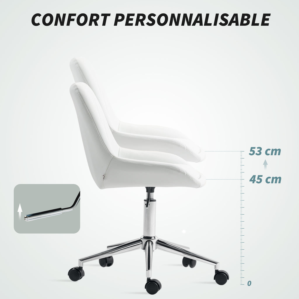 Fauteuil de bureau sans accoudoirs, chaise de bureau avec hauteur réglable, 52x58x80-90cm, blanc