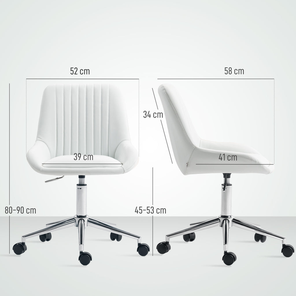 Fauteuil de bureau sans accoudoirs, chaise de bureau avec hauteur réglable, 52x58x80-90cm, blanc
