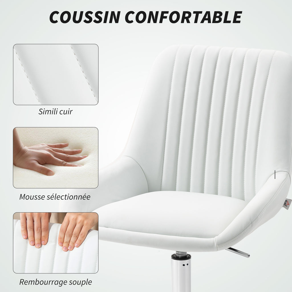 Fauteuil de bureau sans accoudoirs, chaise de bureau avec hauteur réglable, 52x58x80-90cm, blanc