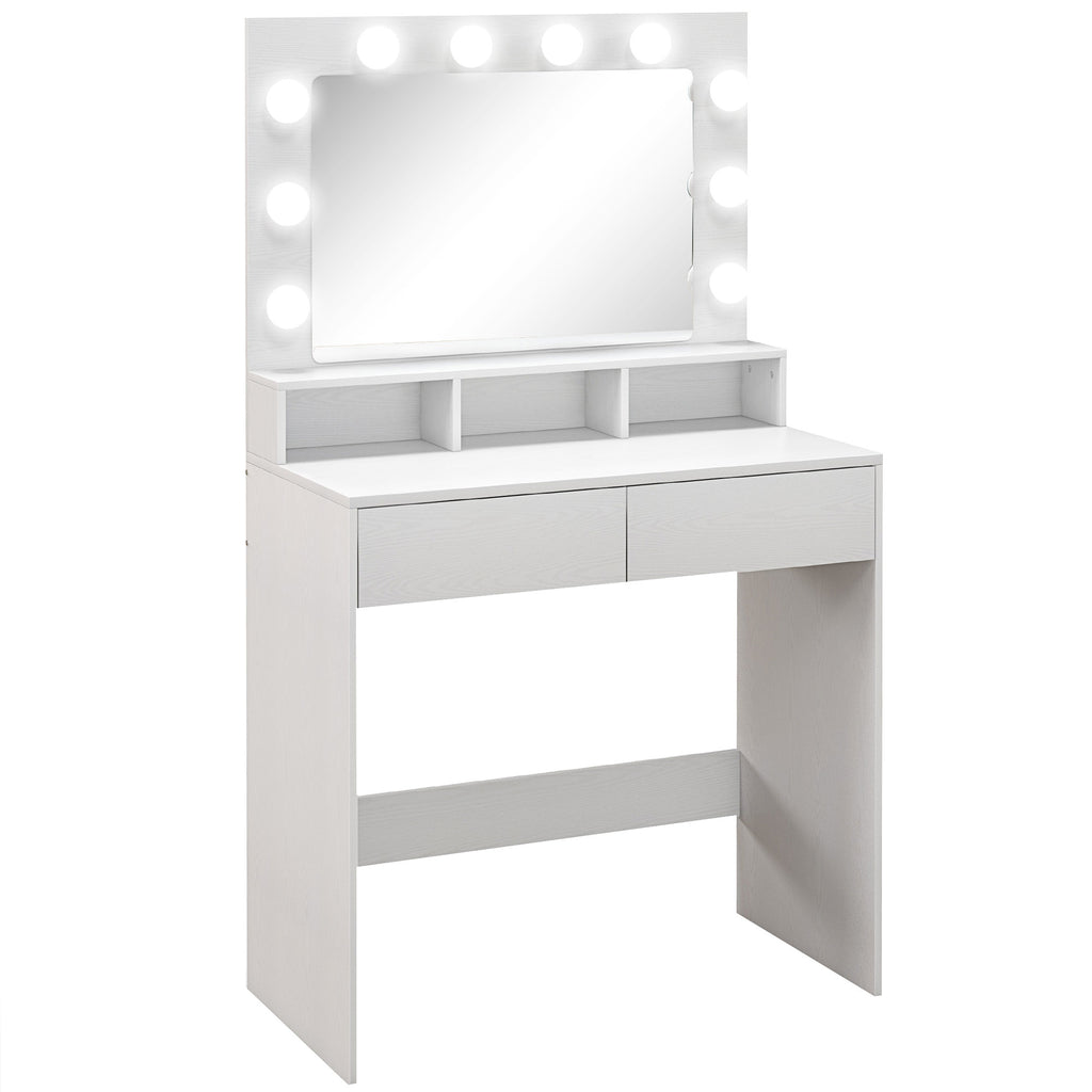 Coiffeuse avec miroir Hollywood, tiroirs, 3 modes d'éclairage, 10 ampoules, 80 x 40 x 135 cm, blanc