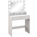 Coiffeuse avec miroir Hollywood, tiroirs, 3 modes d'éclairage, 10 ampoules, 80 x 40 x 135 cm, blanc